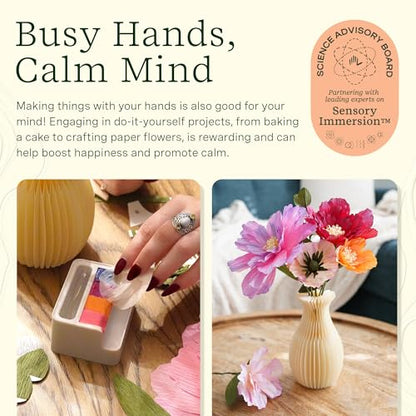 Lifelines FlowCrafts, Paper Flower Bouquet - Create a 5-Flower Bouquet with 80+ Petals, 2 Leafy Sprigs & Elegant Vase - Sensory Arts & Crafts Kit for Teens & Adults - Paper Decorations - style: Paper Flower Bouquet