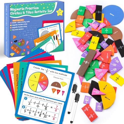 Magnetic Fraction Tiles & Circles Activity Set, Math Fraction Manipulatives