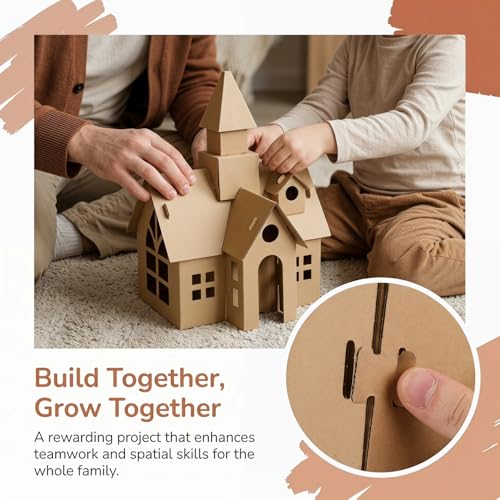 NUOBESTY 6 Pcs Cardboard Houses for Kids Crafts, Blank 3D Puzzle Village Kit to Paint and Color, DIY Paper Building Project for Indoor Art Activity