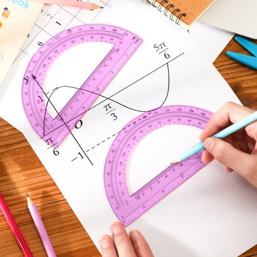 EBOOT 2 Pack Plastic Protractor 180 Degree Math Protractors 6 Inch,Pink - color: Pink