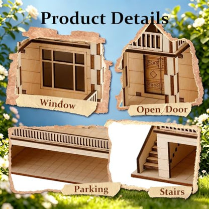 3D Wooden Puzzle for Adults DIY Miniature House Building kit Three Layer - color: Garden Wood Color 03