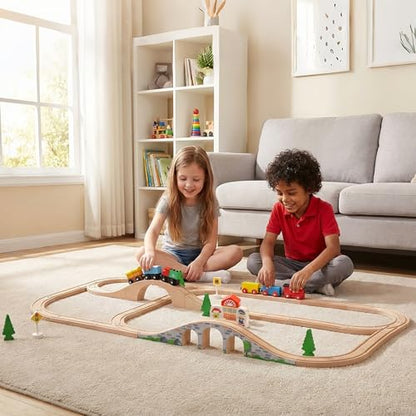 SainSmart Jr. 9 Pcs Wooden Train Track Expansion with Bridge, Wood Train Track Pieces Compatible with Thomas, Brio, Chuggington – Sturdy Hardwood for Long-Lasting Play, Ideal Gift for Kids 3-7