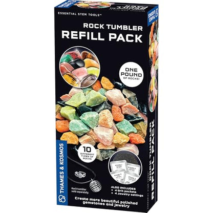 The Thames & Kosmos Rock Tumbler Refill Pack for use with The Thames & Kosmos Rock Tumbler, Essential STEM Tool for Kids | Includes Rough Rocks, Polishing Grit, Jewelry Settings