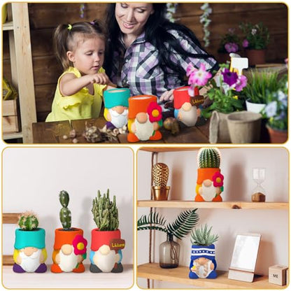 Beeveer 6 Sets Paint Your Own Gnomes Succulent Planter Cute Mini Unpainted Flower Pots DIY Paintable Succulent Pots for Christmas Classroom DIY Craft Project Activity - style: Gnome
