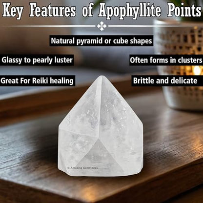 Amazing Gemstone Apophyllite Crystals and Healing Stones Mineral Specimen Set of 6 - Premium Semi Precious Gem Stones - Healing Crystals Geodes Clusters for Meditation, Chakra Balance (S) - color: Apophyllite Points, size: Small