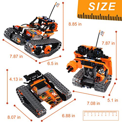 BIRANCO. STEM Remote Control Building Kit 3 in 1 RC Tracked Racer/Tank/Robot Engineering Toys, Science Construction Play Set, Toy Car Christmas for Boys & Girls Age 8-12 (392pcs) - color: Orange