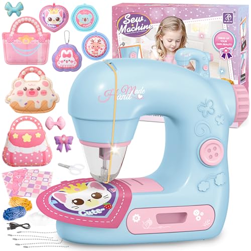 deAO Kids Mini Sewing Machine Pretend Play Arts Craft Toy Kit with Lights