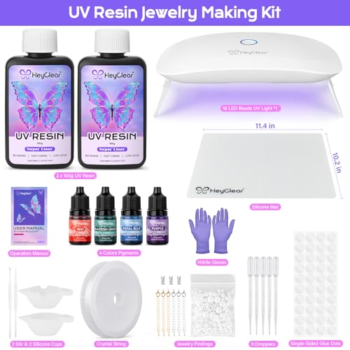 HeyClear UV Resin Kit Jewelry Making Supplies with 18 LEDs Large UV Light - size: Jewelry Resin Light Kit