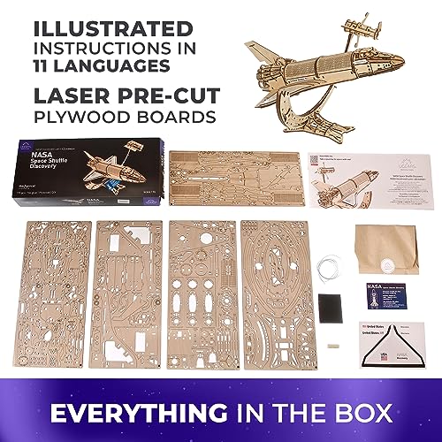 UGEARS NASA Space Shuttle Discovery - Wooden Models to Build for Adults - Space Shuttle Model Kit - Mechanical 3D Puzzle Wooden Model Kit for Adults - Spacecraft Model with Detailed Features