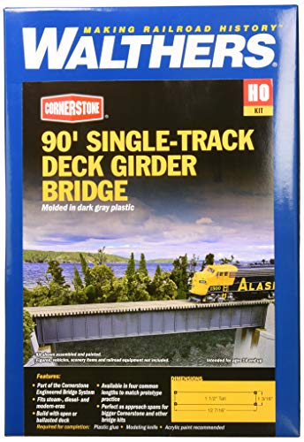 Walthers Cornerstone 90' Single-Track Railroad Deck Girder Bridge 933-4508 HO Scale Model Railroad - Structure Kit - style: 90' Single-Track Railroad Deck Girder Bridge