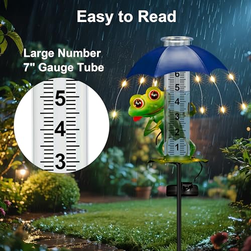 Rain Gauge Outdoor, Frog Rain Gauges with LED Solar Lights - color: Frog