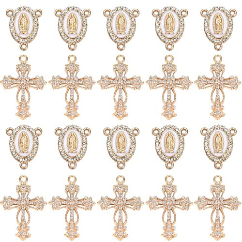 20 Piece Set Rhinestone Cross Connectors and Pendants for Jewelry Making (Gold - Cross B) - color: Gold - Cross B