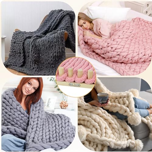ZMJY 46" Adjustable Chunky Yarn Loom Kit for DIY Blankets | Beginner-Friendly Hand Knitting Loom with Modular Wooden Frame | No Needles Required for Family Craft, Home Decor & Stress Relief