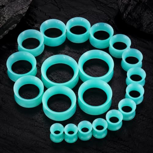 Oyaface 20 PCS Piercing Tunnel Set Soft/Hard Silicone Flesh Ear Plugs 2g-25mm Flexible Ear Stretching Gauge Expander - color: Turquoise(thin)