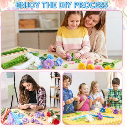 Anyeve 1800 PCS Pipe Cleaners Craft, Pipe Cleaner Flower Kit in 7 Colors, Chenille Stems Bouquets, Fluffy Pipe Cleaners, Ribbons and Flower Paper, Instructions for Easy Operation, DIY Enthusiasts - color: 1800PCS-7 Color