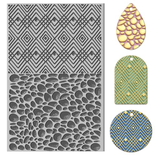 CHGCRAFT Cobblestone Clay Texture Mat Stone Wall and Plaid Pattern Clay Modeling Pattern Pad Texture Sheets for Polymer Clay Making Earrings Jewelry, 4x2.6inch - style: Cobblestone