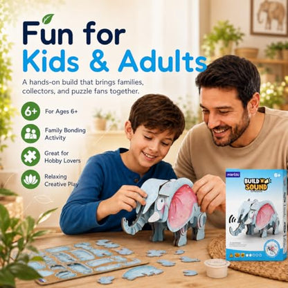 MierEdu Build 'N' Sound 3D Puzzle for Kids, Animal Puzzle with Sound Module, Educational STEM Craft Kit, FSC Paper Model Building Toy Gift for Ages 6+ - color: African Elephant