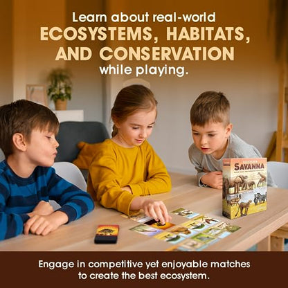 Ecosystem: Savanna - A Family Card Game About Animals on Grassy Woodland of African Savanna - Fun & Educational Ecology Game for Kids & Adults - Strategy Board Game for Gamers, Students & Teachers - style: Ecosystem Savanna