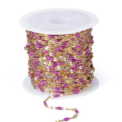 16.5FT Stainless Steel Enamel Chain 2MM Gold Lip Chain for Jewelry Making - color: gold(purple)