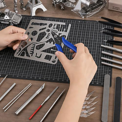 22 Pieces Metal DIY Model Tool Sets Metal Earth Model Kits, 2 Nose Pliers and Tab Edge Cylinder Cone Shape Bending Assist Tools for 3D Metal Jigsaw Puzzles Assembly