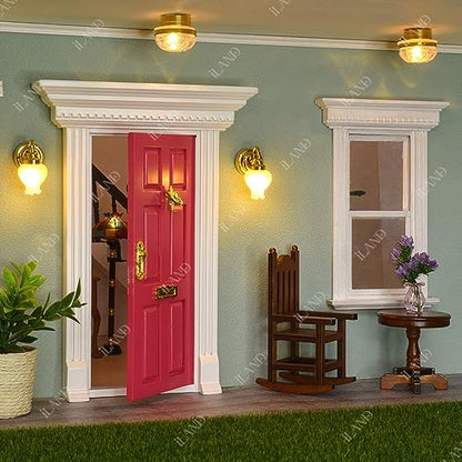 iLAND Dollhouse Door on 1 12 Scale, Unfinished Paintable Neoclassical Wooden Door w/Metal Handle, Mail Slot, Key & Knocker, Miniature Building Supplies Dollhouse Furniture & Decor - style: Neoclassical Mini Door