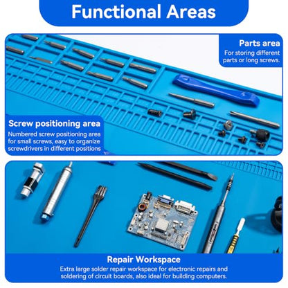 Kaisi KS813 Extra Large Soldering Mat, Heat Resistant Silicone Solder Mat - color: Blue, size: 34" x 16"