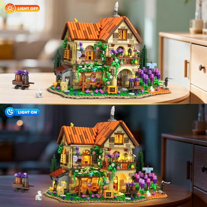 INSOON Lavender Cottage House Building Set with Lights for Adults Teens 12+