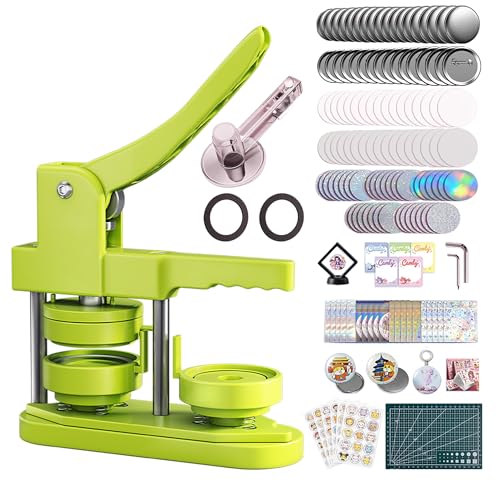 Freeingbag 58mm Button Maker Machine Kit, Installation-Free Button Pin Maker & Pin Maker Machine with 100 Sets Supplies, Circle Cutter & Bonus DIY Accessories for Badges, Crafts & School Projects - color: Green