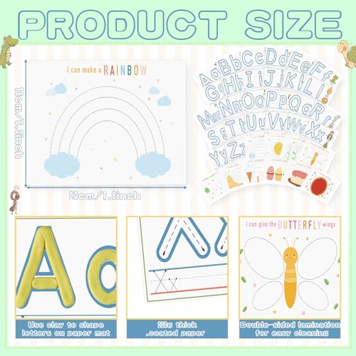 Ireer 36 Pcs Dough Mats for Kids Activity Card for Clay - style: Alphabet