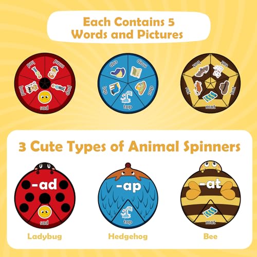 Kasfalci CVC Word Cards,CVC Word Games,Phonics Games,Speech Therapy Toys for Toddlers Kids,Learn to Read,Spelling Reading Learning Game,Kindergarten Preschool Learning Activities Educational Toy - style: CVC