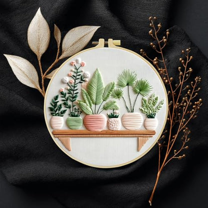 Full Range Embroidery Kit for Adult, Green Plant Pattern Embroidery Kit for Beginners Include Embroidery Cloth Hoops Threads for Craft Lover Hand Stitch with Embroidery Skill Techniques (Plant1) - color: Plant1