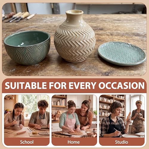 20 Pcs Clay Texture Rollers Set, 3D-Printed Clay Pottery Tools - size: 5 Inch