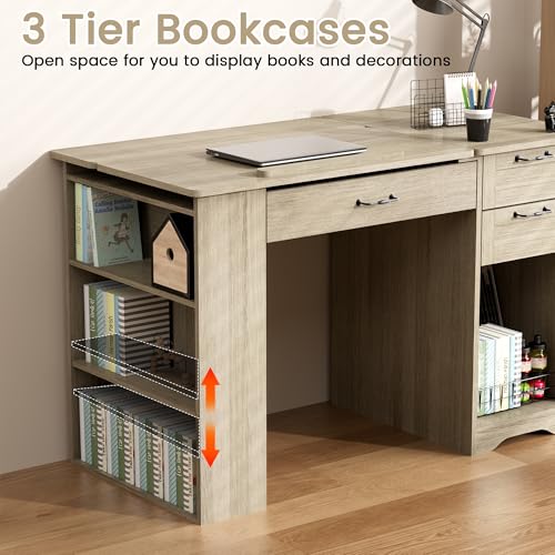 Drafting Table with Storage Cabinet & Drawers, Adjustable Drawing Table with Open Shelves, Craft Art Desk for Artists, Painters, Drawing, Crafting, Reading, Writing, Working (Grey) - color: Grey
