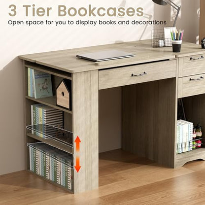 Drafting Table with Storage Cabinet & Drawers, Adjustable Drawing Table with Open Shelves, Craft Art Desk for Artists, Painters, Drawing, Crafting, Reading, Writing, Working (Grey) - color: Grey