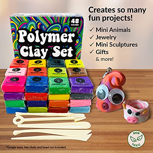 HIPPIE CRAFTER Polymer Clay Kit, 48 Colors Oven Bake Clay, 5 Sculpting Tool