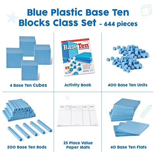 hand2mind Blue Plastic Base Ten Blocks Complete Set, Place Value Blocks, Counting Cubes for Kids Math, Base Ten Blocks Classroom Set, Math Blocks Kindergarten, Base 10 Math Manipulatives (Set of 644) - style: Set of 644