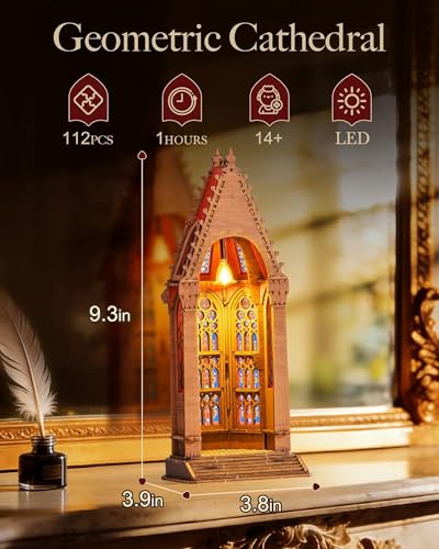 Rolife 3D Wooden Puzzle- Geometry Cathedral Architecture Model with LED Lights, DIY Craft Building Kit for Adults, Unique Home Decor & Birthday for Hobbyists - style: Geometry Cathedral