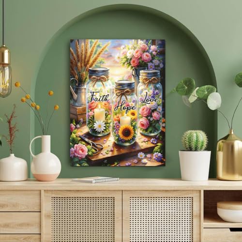 ICYANART Inspirational Diamond Painting Kits for Adults, Flower Diamond Art - color: Faith Hope Love