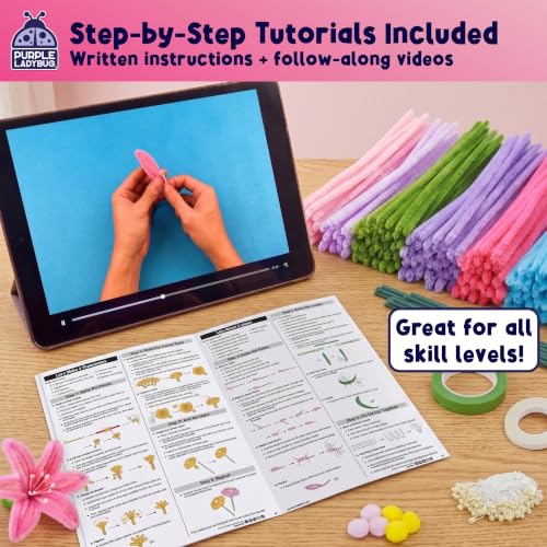 216pcs Pipe Cleaner Flower Kit, Easy to Make, Written & Video Instructions
