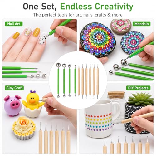 ABenkle 10Pcs Dotting Tools Ball Styluses for Rock Painting, Pottery Clay Modeling Embossing Art Mandala - color: Green