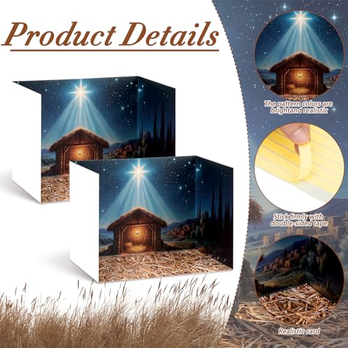 AmazingSpark 2 Set Nativity Sence Diorama Box and Hay Sticker Decor, Christmas Nativity Jesus Diorama Project Supplies Set, Cardboard Display Case Kit with Double Sided Tapes for DIY Craft Mini Figure - style: Nativity Sence