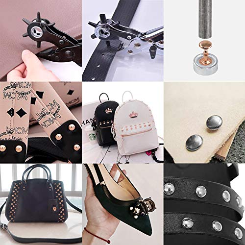Glarks Adjustable Leather Hole Punch Pliers with Single Cap Leather Rivets Set Free Scissor & Ruler & Awl Tool for Belt, Watch Bands, Saddle, Shoes - style: Hole Punch Plier with Leather Rivets