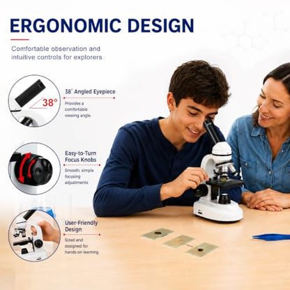 Microscope for Adults Students, 100X-2000X Metal STEM Microscope Kit