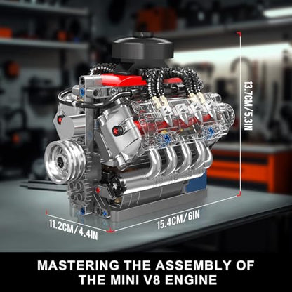 Mould King 10171 V8 Engine Model Kit that Works, 8 Cylinder Car Engine with Motor, Building Blocks Collectibles for Adults, STEM Build Set (487 Pieces) - style: V8 Engine