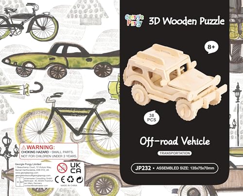 Georgie Porgy 3D Wooden Puzzles for Kids Toys Construction Woodcraft Kits DIY Model Puzzle Kits Birthday Gifts Pack of 3 (Biplane Off-Road Vehicle Yacht) - color: Biplane Off-road Vehicle Yacht