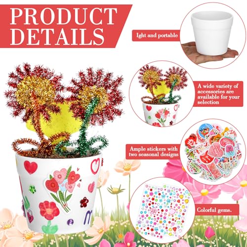 Funnymoom 48 Set Mother's Day Pot Crafts Paintable Flower Pot Craft Kit DIY with Watercolor, Pen Stickers, Plant Labels Garden Growing Kits for for Mom Spring Mother's Day Fun Activity - style: Mother's Day