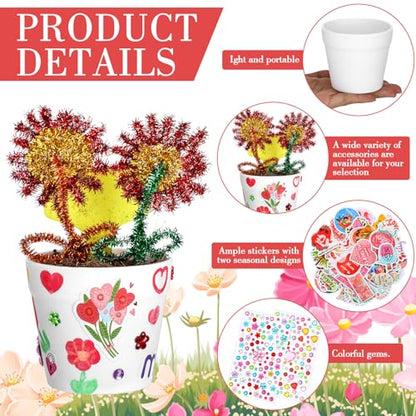 Funnymoom 48 Set Mother's Day Pot Crafts Paintable Flower Pot Craft Kit DIY with Watercolor, Pen Stickers, Plant Labels Garden Growing Kits for for Mom Spring Mother's Day Fun Activity - style: Mother's Day