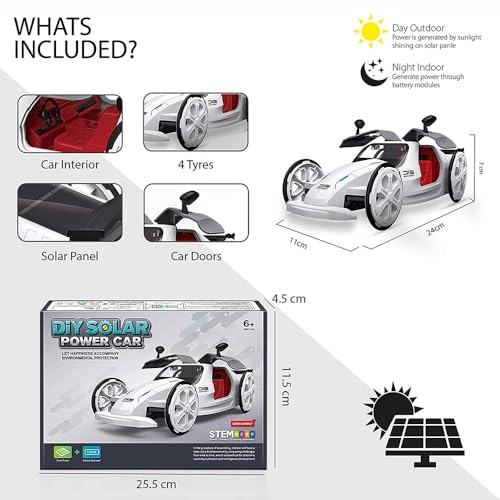 STEM Learning Toy for Kids Ages 8-12, DIY Solar Powered Car Kit, Educational Science Kit for Boys and Girls, Hands-On Engineering Toy, Build Your Own Solar Car Project