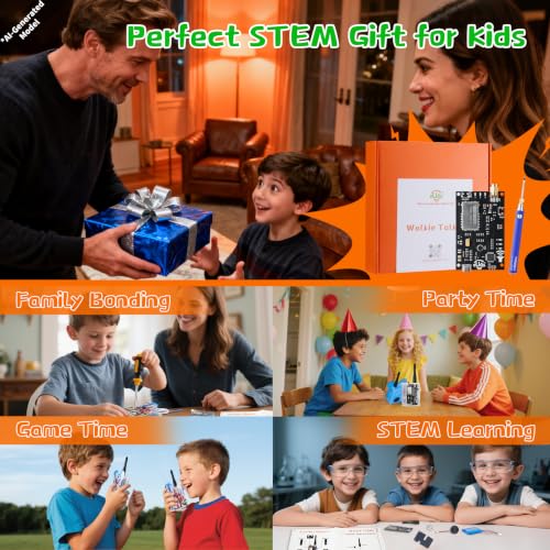 eUda+ STEM Walkie-Talkies Kit for 12-14 Sciience Kits for Kids Age 13-15 Teen Boys Gift Idea 16-18 Soldering Projects DIY Electronic Kits for 15-18 Family Games (Soldering Version, BTB) - color: Soldering Version, Bear-transparent Black (Btb)
