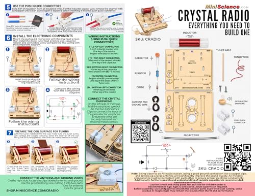 Crystal Radio AM Receiver for STEM & Science Projects | Educational | Electronic Components with Tuning Circuit | No Batteries or Soldering – Powered by Ambient AM Radio Waves (NEW-Inductor-Tuned)